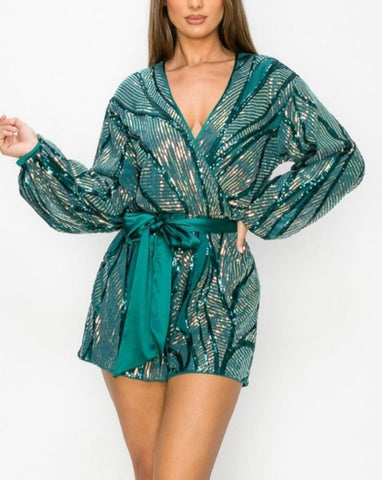 Green multi stripped sequins romper