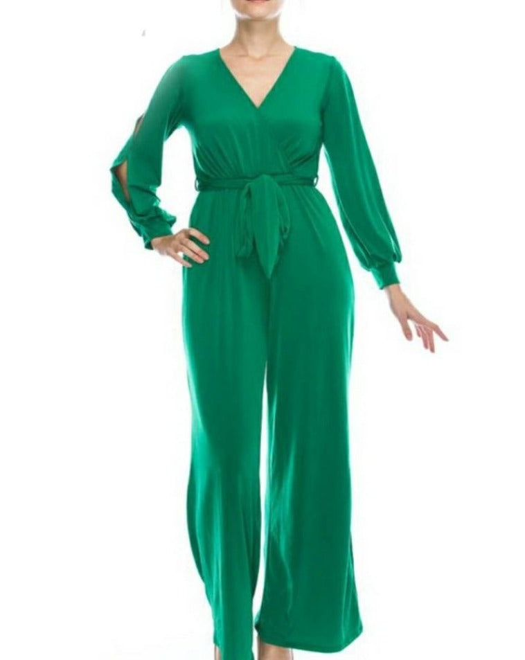 Green wrap around look jumpsuit