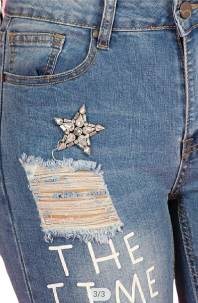 Denim high waisted embellished jeans