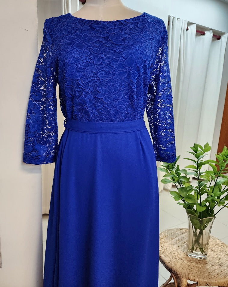 Royal blue lace top maxi dress. Plus Size