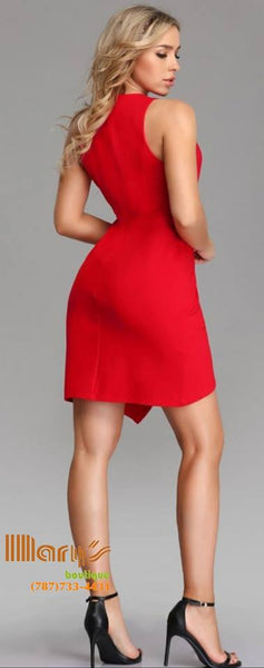 Red Deep V Neck Cocktail Dress