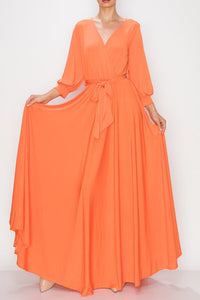 Maxi wrap dress, 3/4 slv. Assorted colors.