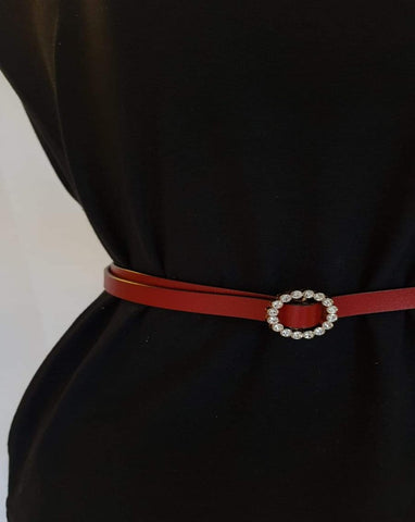 POLYURETHANE LEATHER BELT WITH RHINESTONES BUCKLE