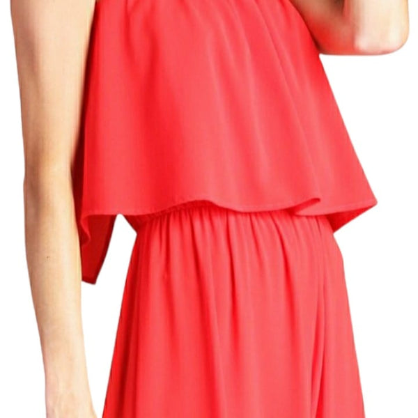 Red strapless side slit maxi dress