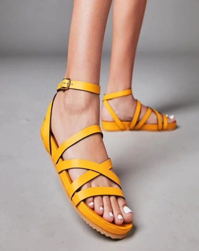 David Isaac Cindy yellow gladiator sandals