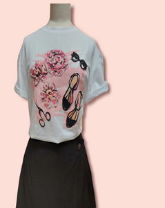 PEARLED FLOWERS, SHOES T SHIRT.