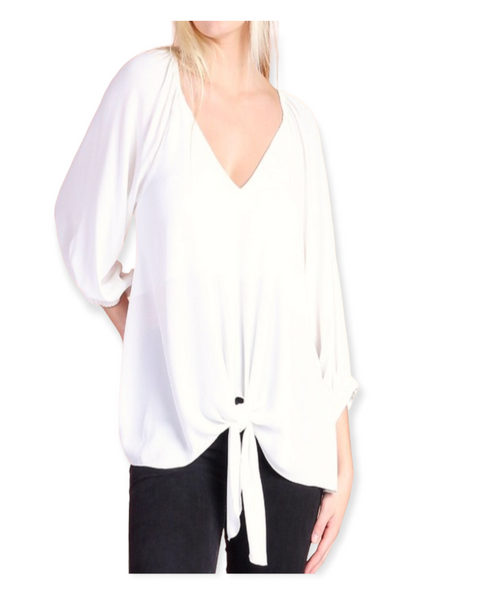 White V neck tie front top. Plus size