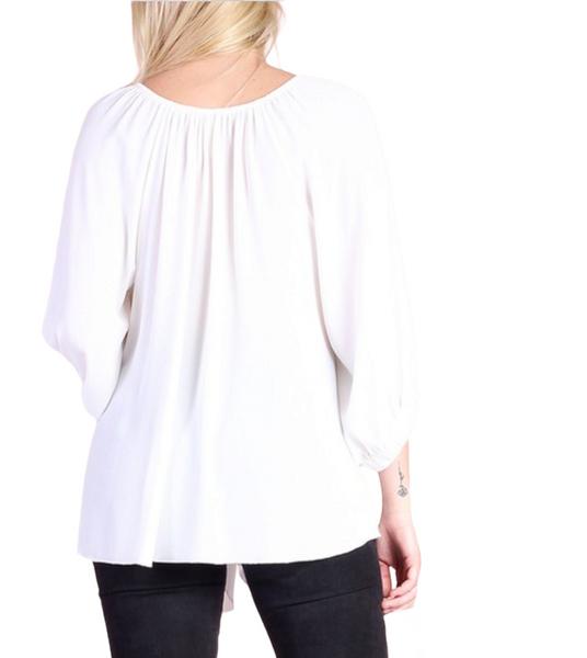 White V neck tie front top. Plus size