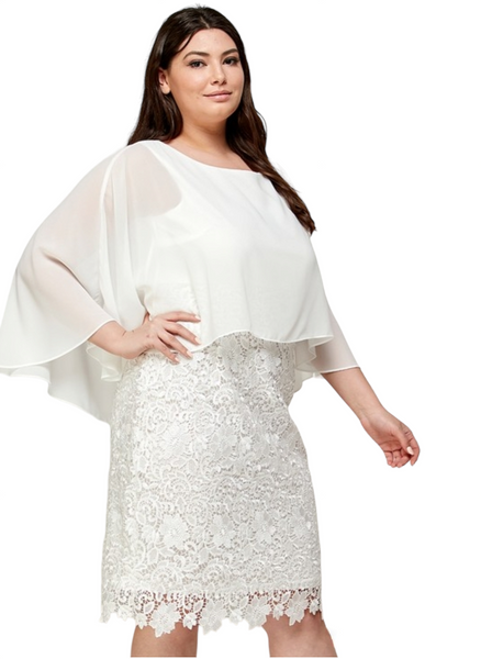 Ivory guipure and chiffon short dress. Plus size.