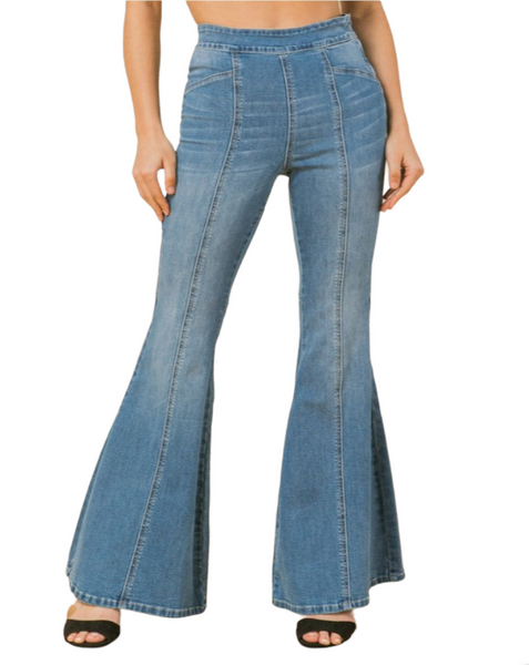 Denim waist band flared jeans