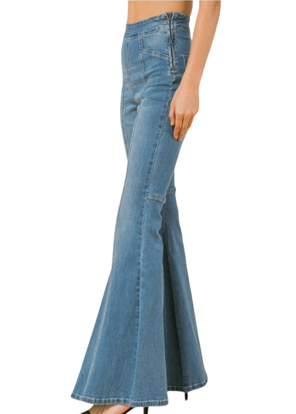 Denim waist band flared jeans