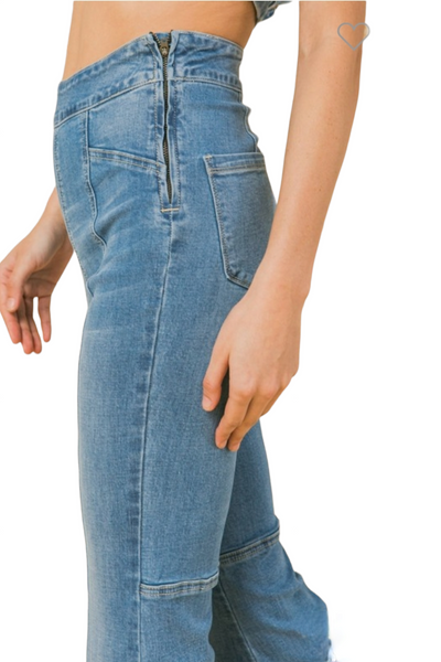 Denim waist band flared jeans