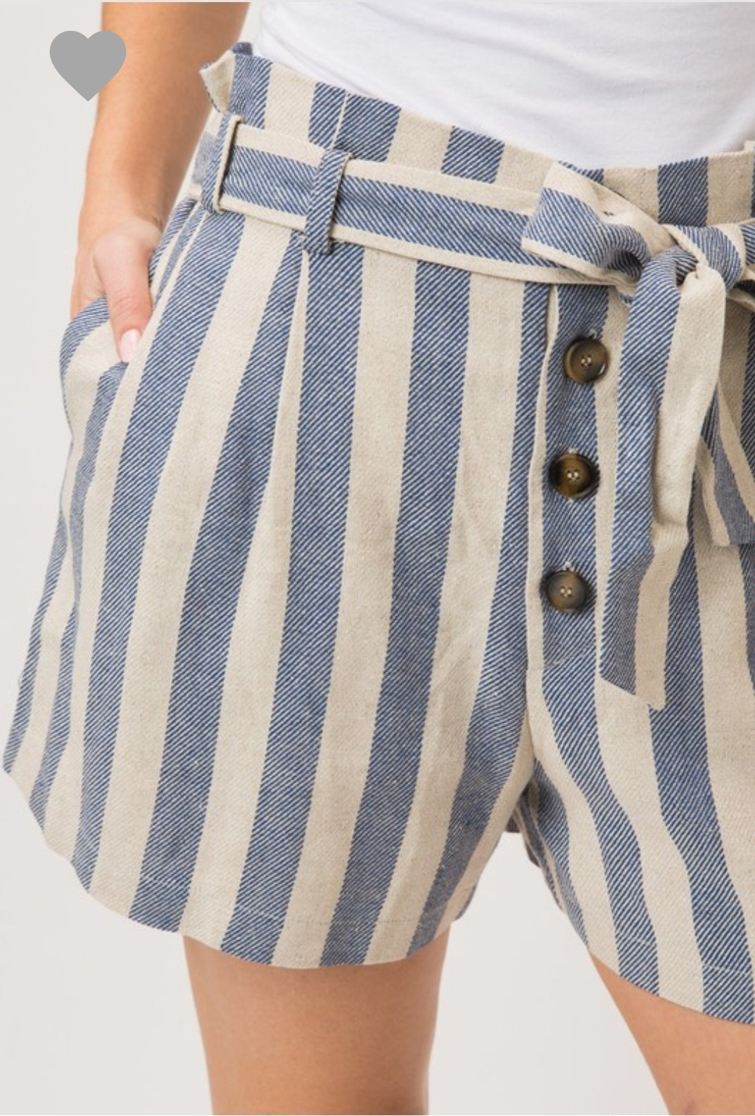 Striped linen shorts.