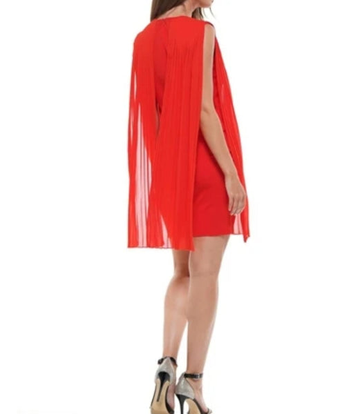 Red pleated layed dress.