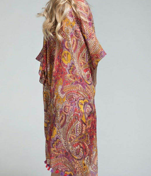 Multicolor paisley with glitter stripes cover up