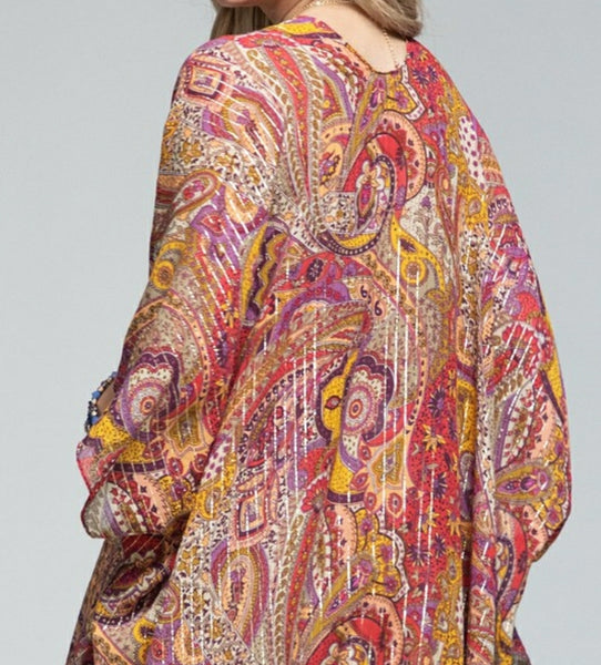 Multicolor paisley with glitter stripes cover up