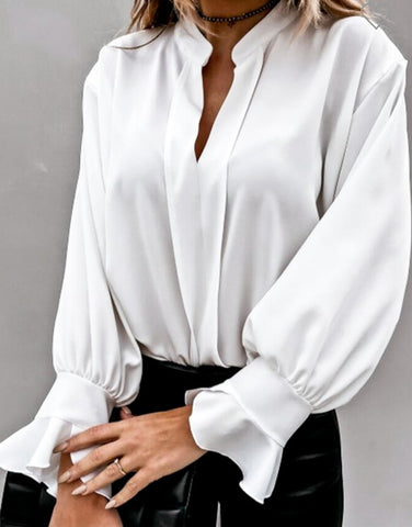 White layered ruffles puff sleeves top