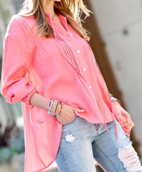 Coral puff sleeve, hi lo front and back top