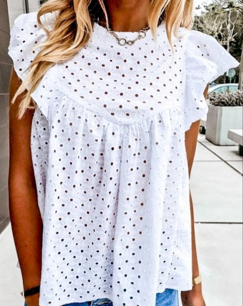 Off white ruffle eyelet lace top