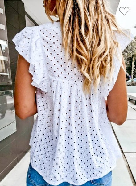 Off white ruffle eyelet lace top