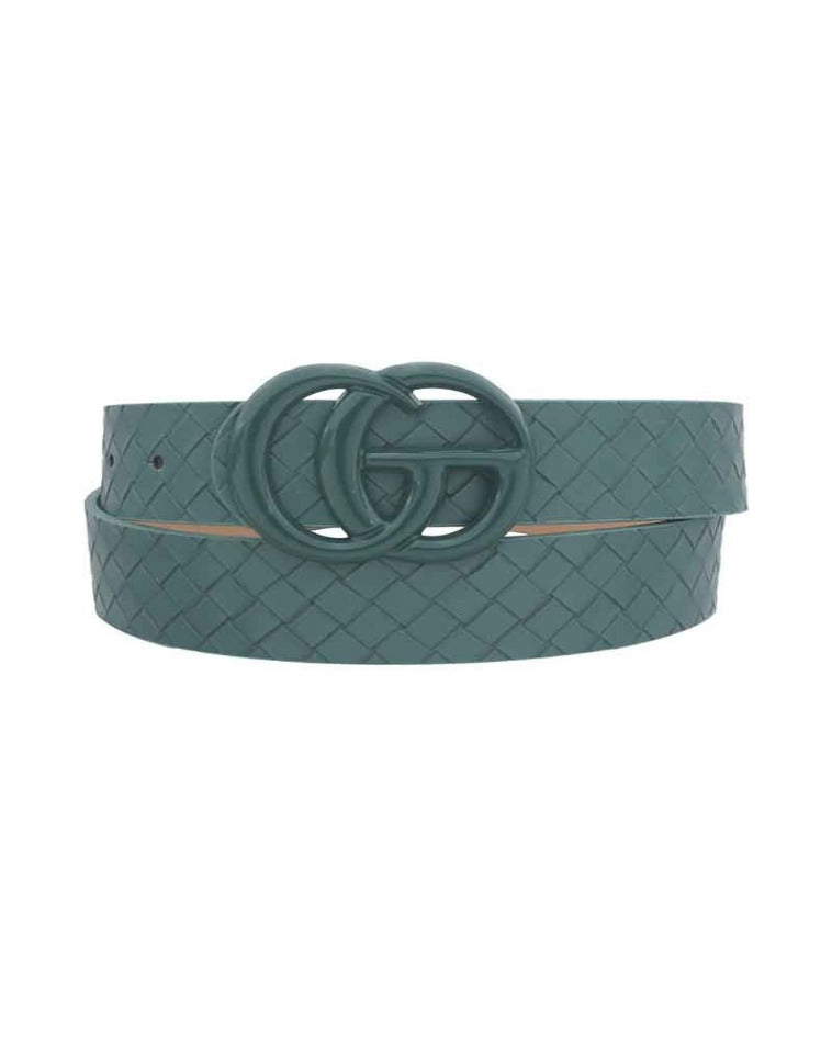 Teal color coated buckle weave belt