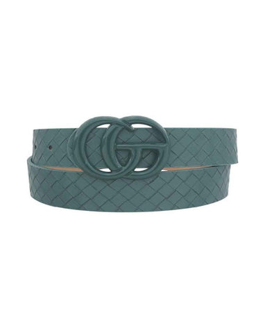 Teal color coated buckle weave belt